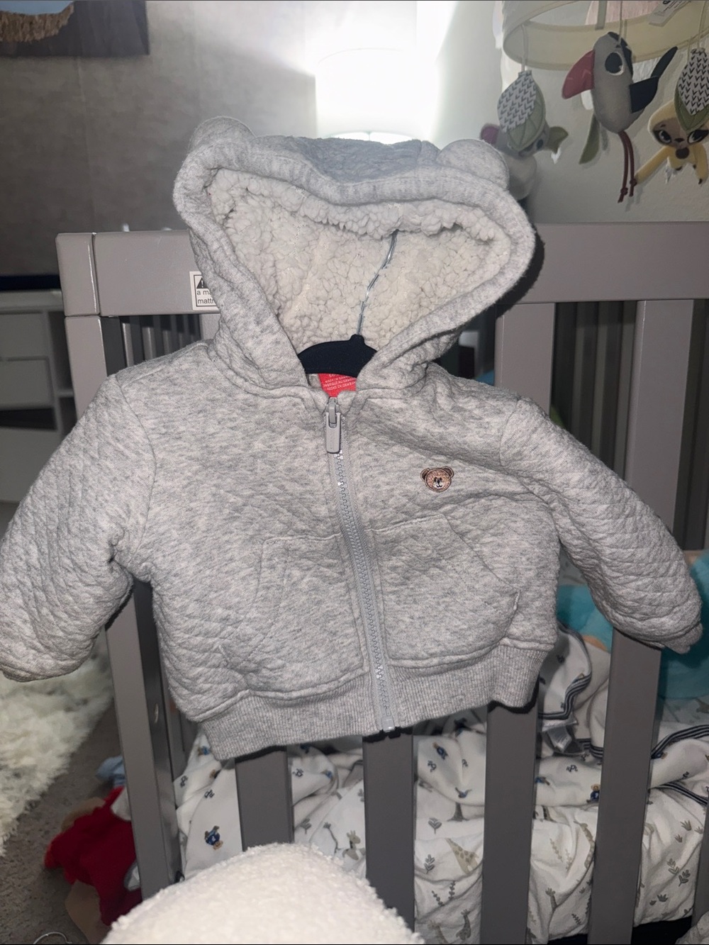 Toddler Grey Quilted Sherpa-Lined Hooded Jacket
